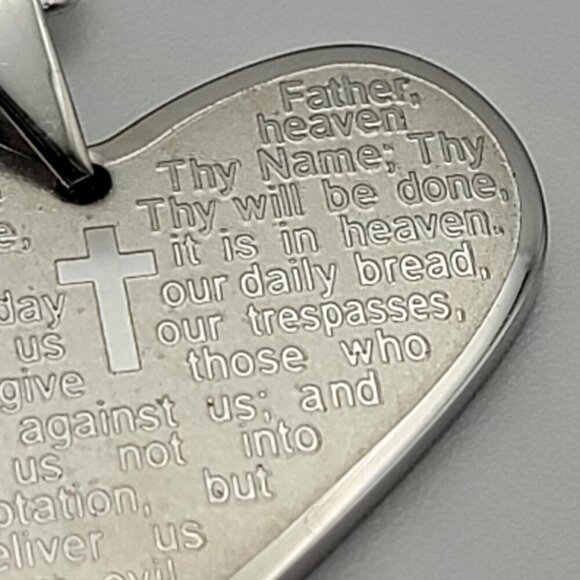 Edforce OUR LORD PRAYER Heart Pendant Necklace Stainless Steel 24" Lobster Clasp - Picture 4 of 9